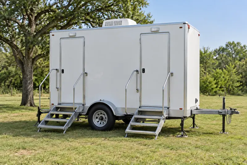 Restroom trailer with multiple external entrances