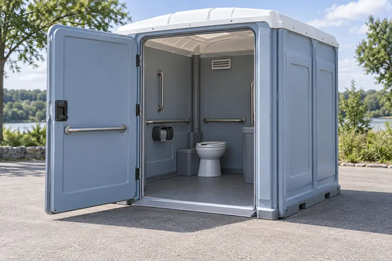 Accessible restroom example with doorway and fittings