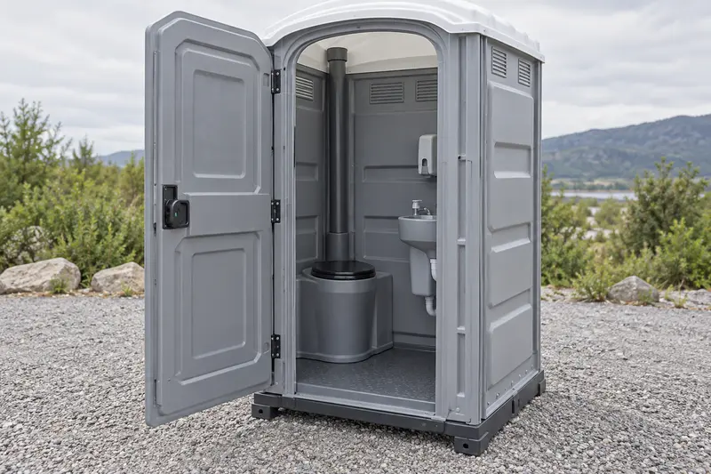 Open upgraded portable restroom cabin